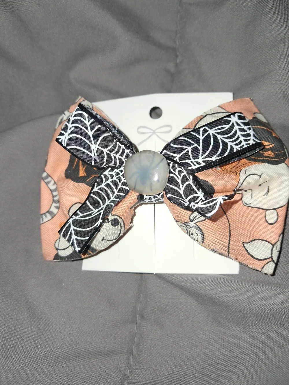 Halloween Spiderweb Bow Hair Clip - Orange & Black